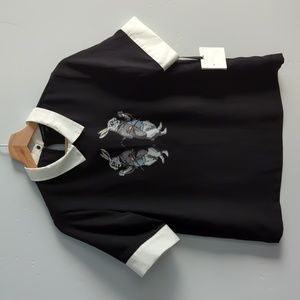 Victoria Beckham x Target | Rabbit Black Top With White Collar | NWT Youth XL